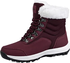 Snow Boots Women Winter Warm Fur Lined Snow Boots Cuffed Fur Collar Anti-Slip Mid Calf Boots Outdoor Insulated Waterproof Hiking Ankle Boots for Work Walking Hiking Outdoor