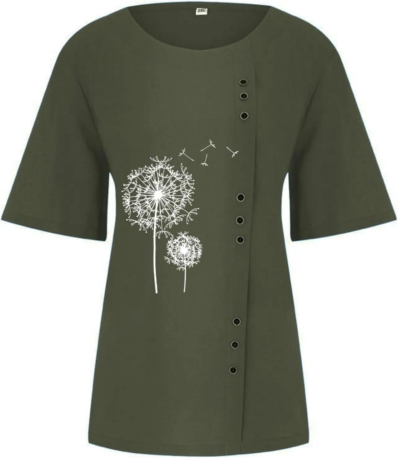 Summer Linen Shirt Women's - Floral Stitch Detail & Button Closure, Relaxed Fit Casual Tee, Moisture-Wicking