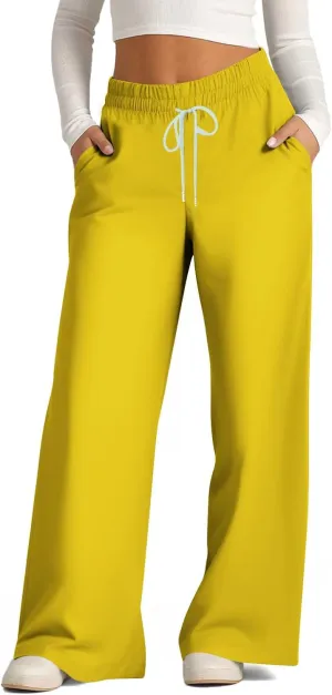 Sweat Pants for Womens Drawstring Wide Leg Pants Straight Leg Baggy Lounge Sweatpants Lounge Trousers with Pockets