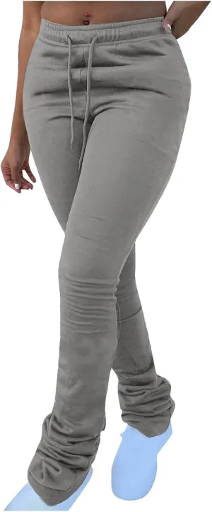 Sweats for Women Solid Drawstring Waist Sweatpants Stacked Pants Thermal Winter Sweatpants Fleece Lined Sweatpants