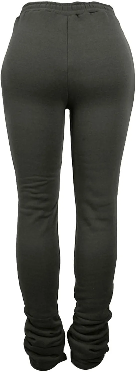 Sweats for Women Solid Drawstring Waist Sweatpants Stacked Pants Thermal Winter Sweatpants Fleece Lined Sweatpants