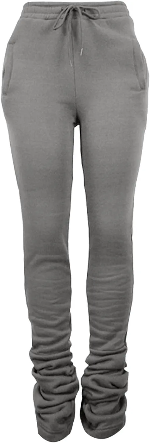 Sweats for Women Solid Drawstring Waist Sweatpants Stacked Pants Thermal Winter Sweatpants Fleece Lined Sweatpants
