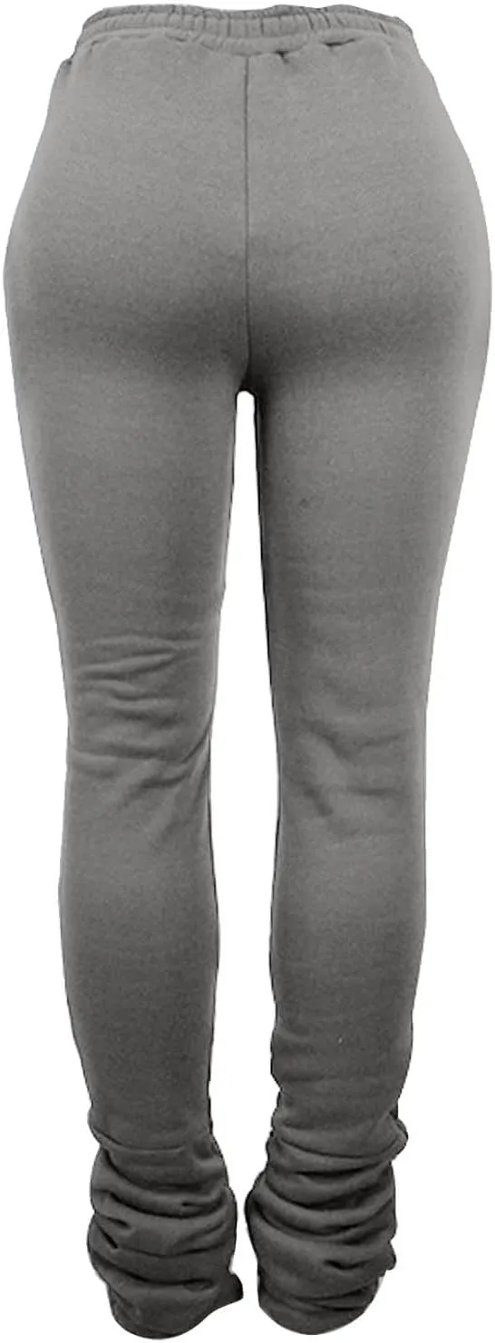 Sweats for Women Solid Drawstring Waist Sweatpants Stacked Pants Thermal Winter Sweatpants Fleece Lined Sweatpants