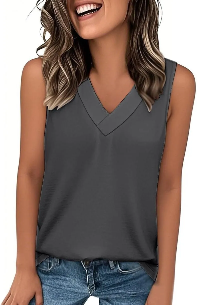 Tank Top for Women Summer V Neck T Shirt Trendy Sleeveless Basic Tee Shirts Loose Fit 2025 Vacation