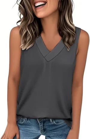 Tank Top for Women Summer V Neck T Shirt Trendy Sleeveless Basic Tee Shirts Loose Fit 2025 Vacation