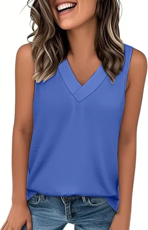 Tank Top for Women Summer V Neck T Shirt Trendy Sleeveless Solid Color Tee Loose Fit Trendy Clothes