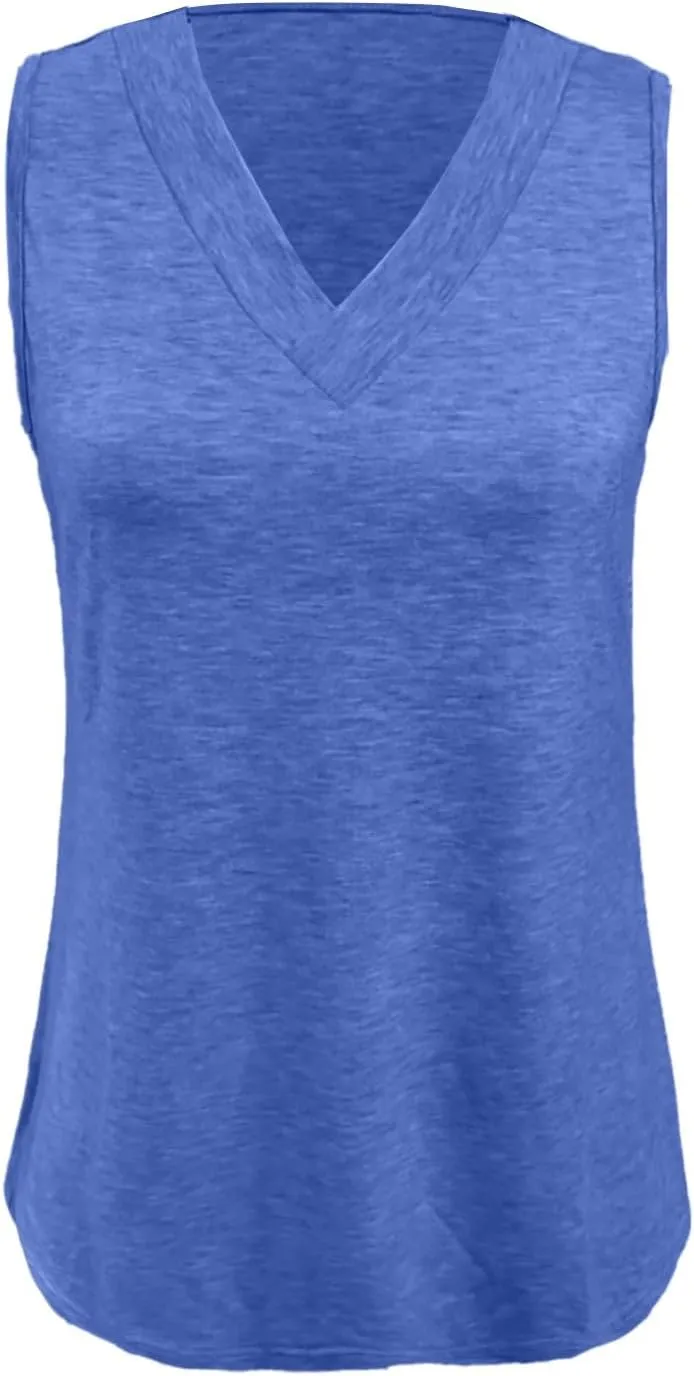 Tank Top for Women Summer V Neck T Shirt Trendy Sleeveless Solid Color Tee Loose Fit Trendy Clothes
