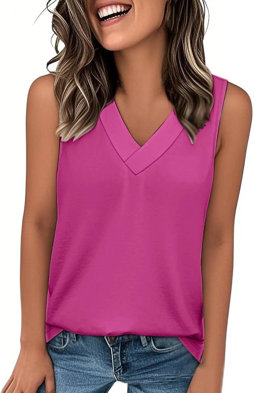 Tank Top for Women Summer V Neck T Shirts Casual Sleeveless Basic Tshirts Loose Beach Fashion Vacation Outfits