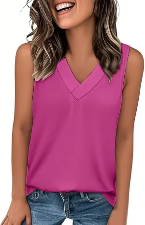 Tank Top for Women Summer V Neck T Shirts Casual Sleeveless Basic Tshirts Loose Beach Fashion Vacation Outfits