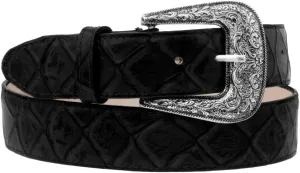 Texas Legacy Mens Black Pirarucu Fish Print Leather Western Cowboy Belt Dress Buckle