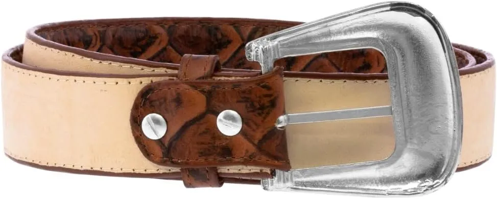 Texas Legacy Mens Cognac Pirarucu Fish Print Leather Western Cowboy Belt Dress Buckle