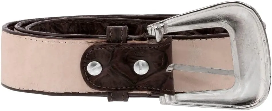 Texas Legacy Mens Dark Brown Pirarucu Fish Print Leather Western Cowboy Belt Dress Buckle