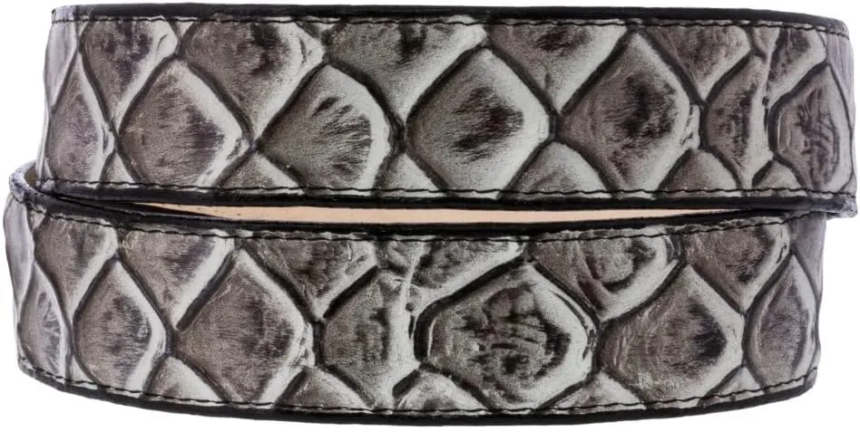 Texas Legacy Mens Natural Pirarucu Fish Print Leather Western Cowboy Belt Dress Buckle