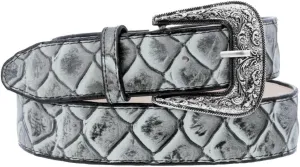 Texas Legacy Mens Off White Pirarucu Fish Print Leather Western Cowboy Belt Dress Buckle