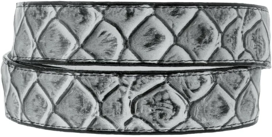 Texas Legacy Mens Off White Pirarucu Fish Print Leather Western Cowboy Belt Dress Buckle