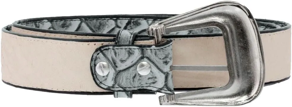 Texas Legacy Mens Off White Pirarucu Fish Print Leather Western Cowboy Belt Dress Buckle
