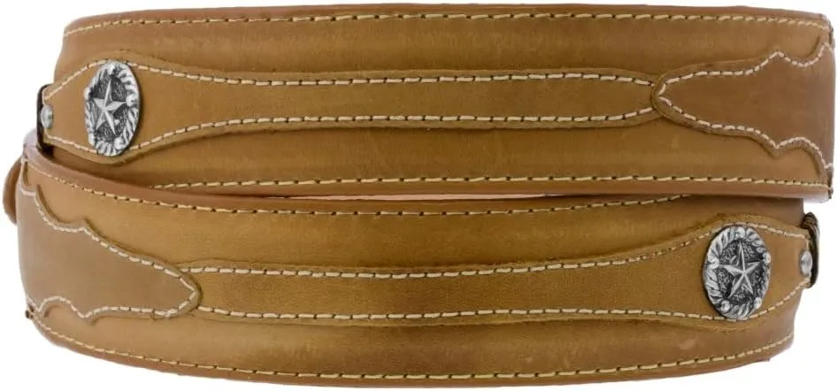 Texas Legacy Mens Taupe Concho Western Cowboy Leather Belt Silver Buckle