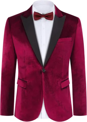 TURETRENDY Men's Velvet Blazer One Button Solid Wedding Tuxedo Slim Fit Luxury Velour Suit Jacket for Dinner,Prom,Party