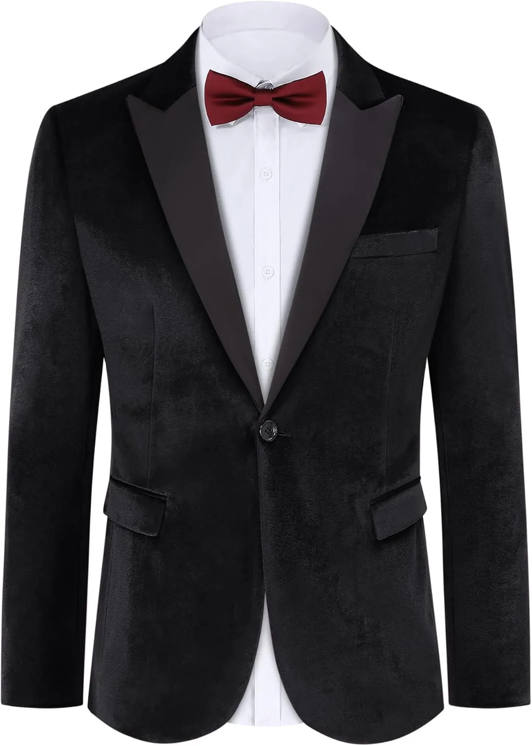 TURETRENDY Men's Velvet Blazer One Button Solid Wedding Tuxedo Slim Fit Luxury Velour Suit Jacket for Dinner,Prom,Party