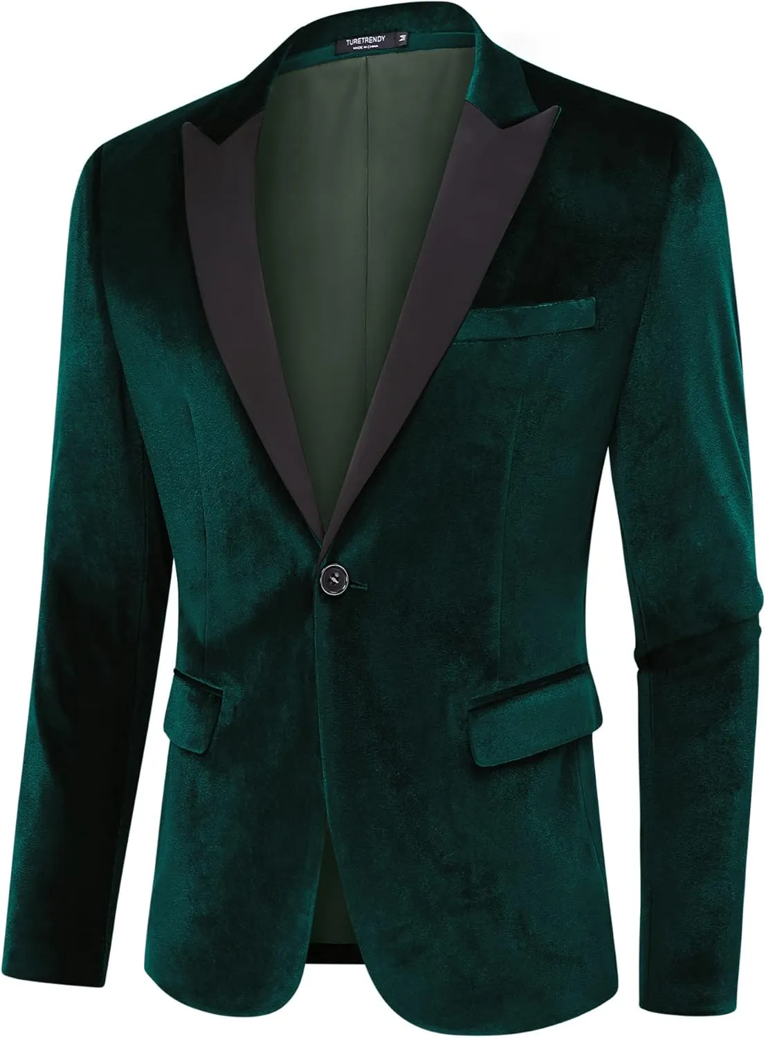 TURETRENDY Men's Velvet Blazer One Button Solid Wedding Tuxedo Slim Fit Luxury Velour Suit Jacket for Dinner,Prom,Party