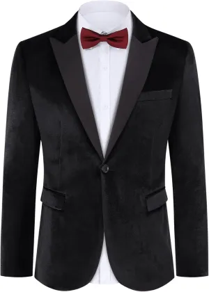 TURETRENDY Men's Velvet Blazer One Button Solid Wedding Tuxedo Slim Fit Luxury Velour Suit Jacket for Dinner,Prom,Party