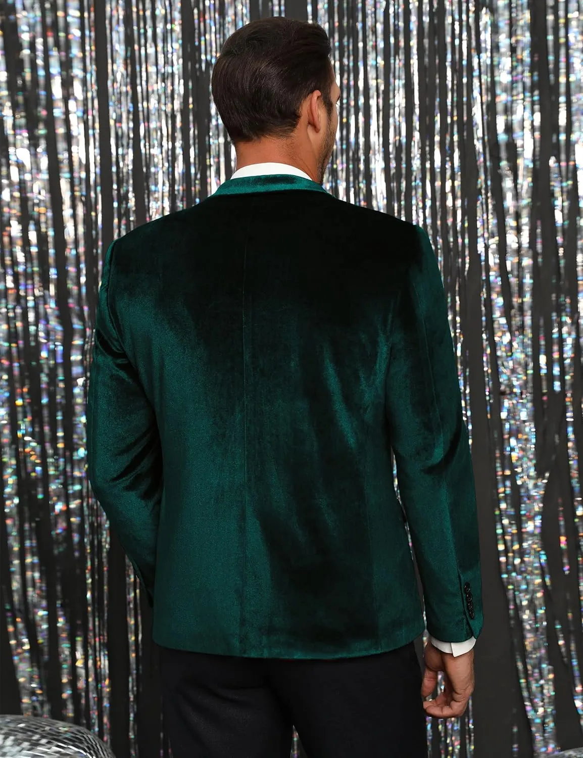 TURETRENDY Men's Velvet Blazer One Button Solid Wedding Tuxedo Slim Fit Luxury Velour Suit Jacket for Dinner,Prom,Party