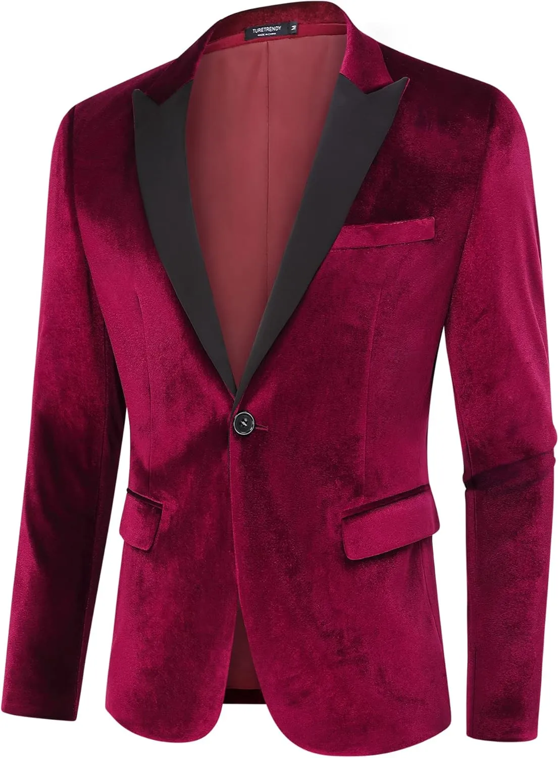 TURETRENDY Men's Velvet Blazer One Button Solid Wedding Tuxedo Slim Fit Luxury Velour Suit Jacket for Dinner,Prom,Party
