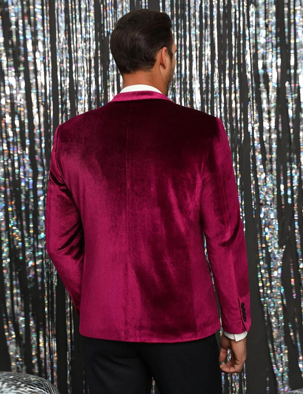 TURETRENDY Men's Velvet Blazer One Button Solid Wedding Tuxedo Slim Fit Luxury Velour Suit Jacket for Dinner,Prom,Party