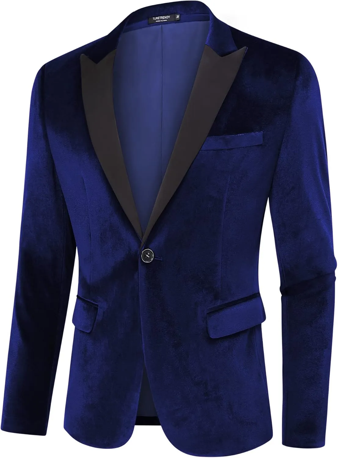 TURETRENDY Men's Velvet Blazer One Button Solid Wedding Tuxedo Slim Fit Luxury Velour Suit Jacket for Dinner,Prom,Party