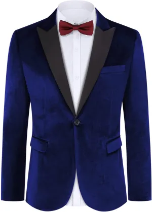 TURETRENDY Men's Velvet Blazer One Button Solid Wedding Tuxedo Slim Fit Luxury Velour Suit Jacket for Dinner,Prom,Party