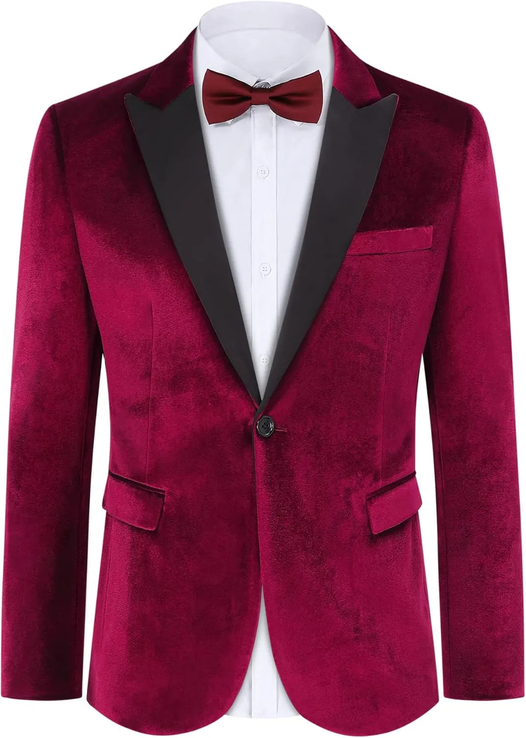 TURETRENDY Men's Velvet Blazer One Button Solid Wedding Tuxedo Slim Fit Luxury Velour Suit Jacket for Dinner,Prom,Party