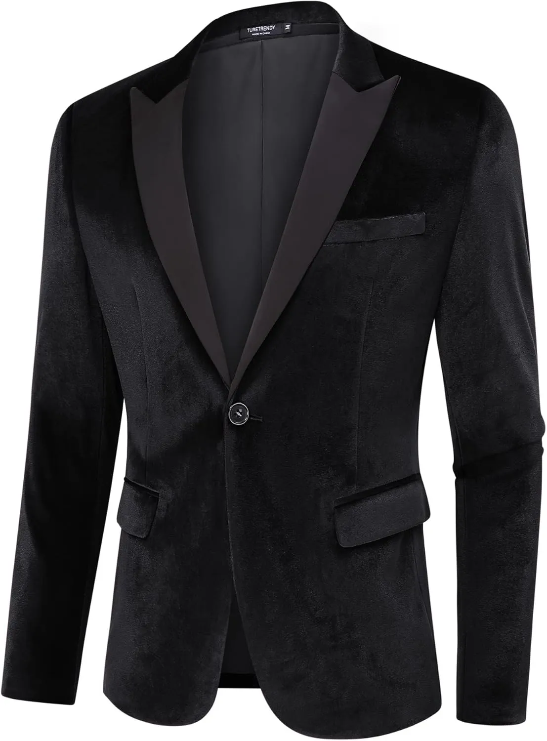 TURETRENDY Men's Velvet Blazer One Button Solid Wedding Tuxedo Slim Fit Luxury Velour Suit Jacket for Dinner,Prom,Party