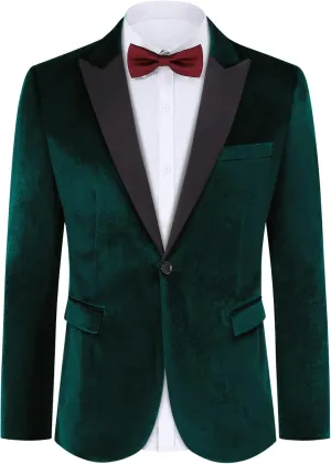 TURETRENDY Men's Velvet Blazer One Button Solid Wedding Tuxedo Slim Fit Luxury Velour Suit Jacket for Dinner,Prom,Party
