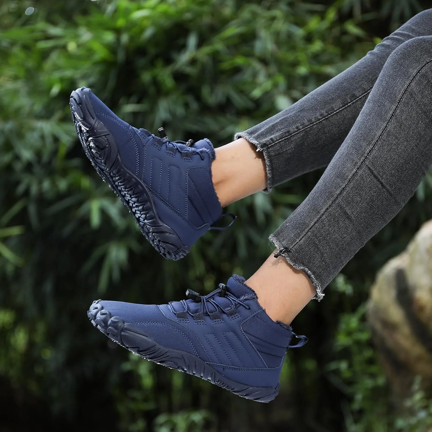 uSecee Men's Women's Winter Barefoot Hiking Boots Winter Warm Wide Toe Box Shoes Minimalist Waterproof Hiking Shoes Zero Drop Non Slip Sneakers Fur Lined Snow Boots Walking Outdoor Unisex