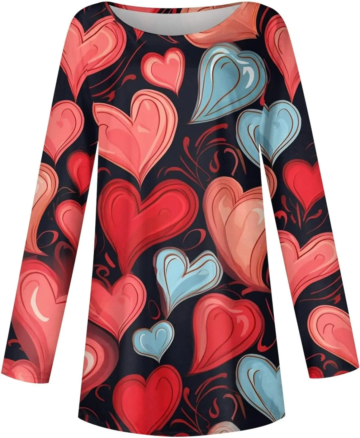 Valentines Day Tshirts Women Long Sleeve Crewneck Loose Fit Heart Tops Soft Comfy Holiday Graphic Tees