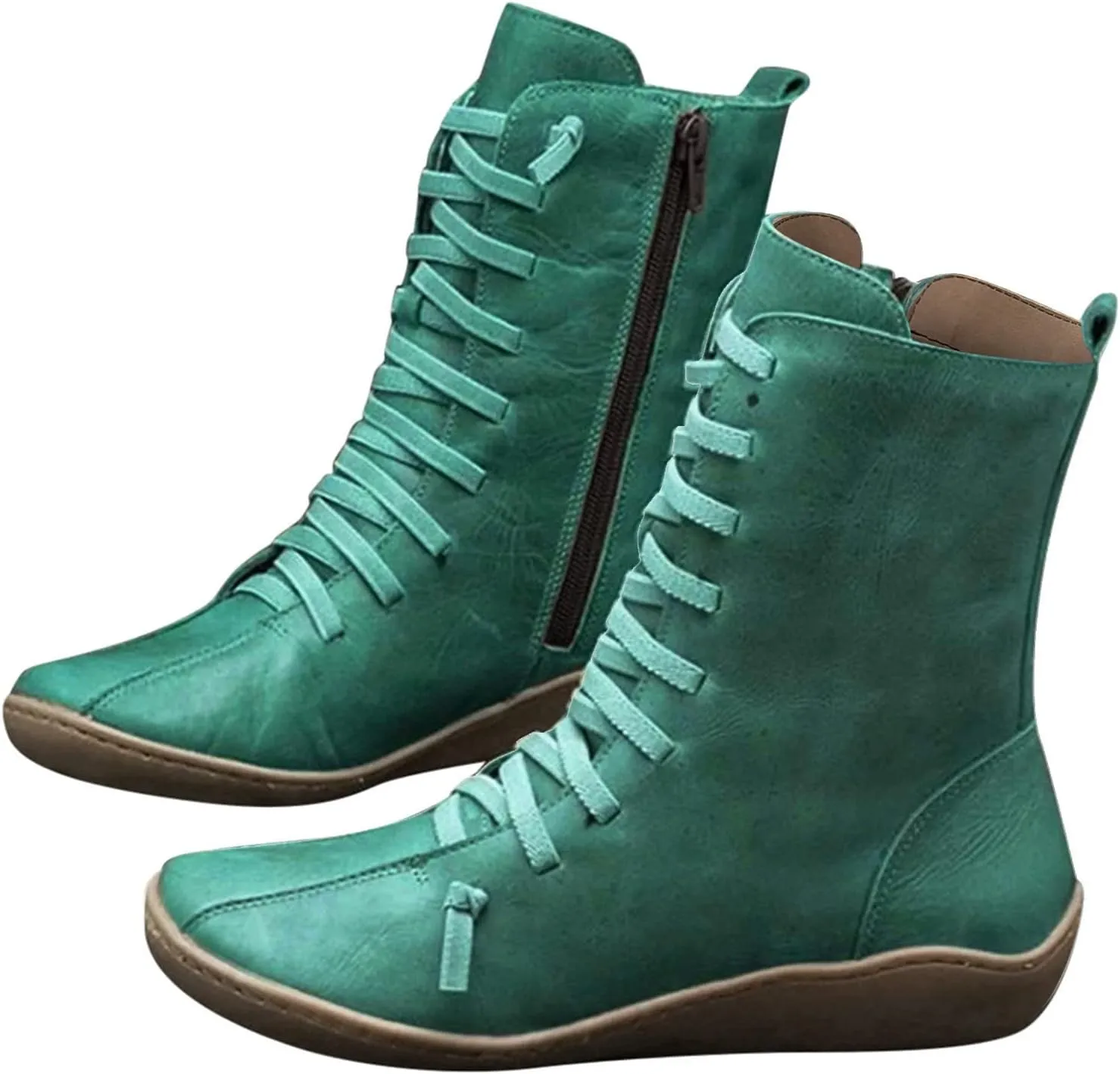 Waterproof Boots for Women Hiking Boots Women Round Toe Flat Lace up Mid Calf Hiking Boots for Women Comfortable