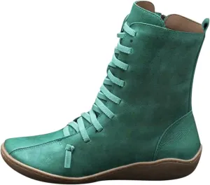 Waterproof Boots for Women Hiking Boots Women Round Toe Flat Lace up Mid Calf Hiking Boots for Women Comfortable