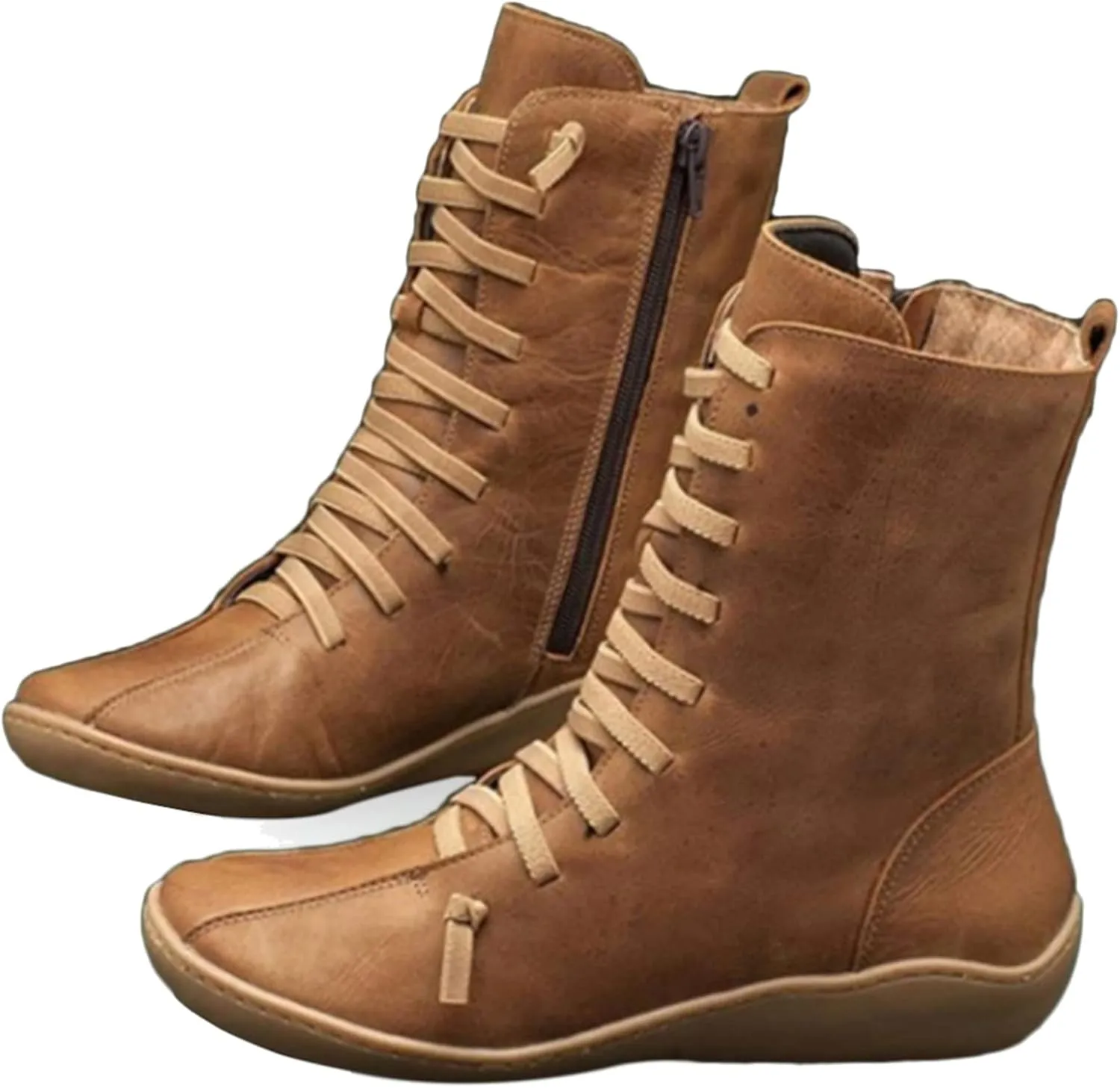 Waterproof Boots for Women Hiking Boots Women Round Toe Flat Lace up Mid Calf Hiking Boots for Women Comfortable