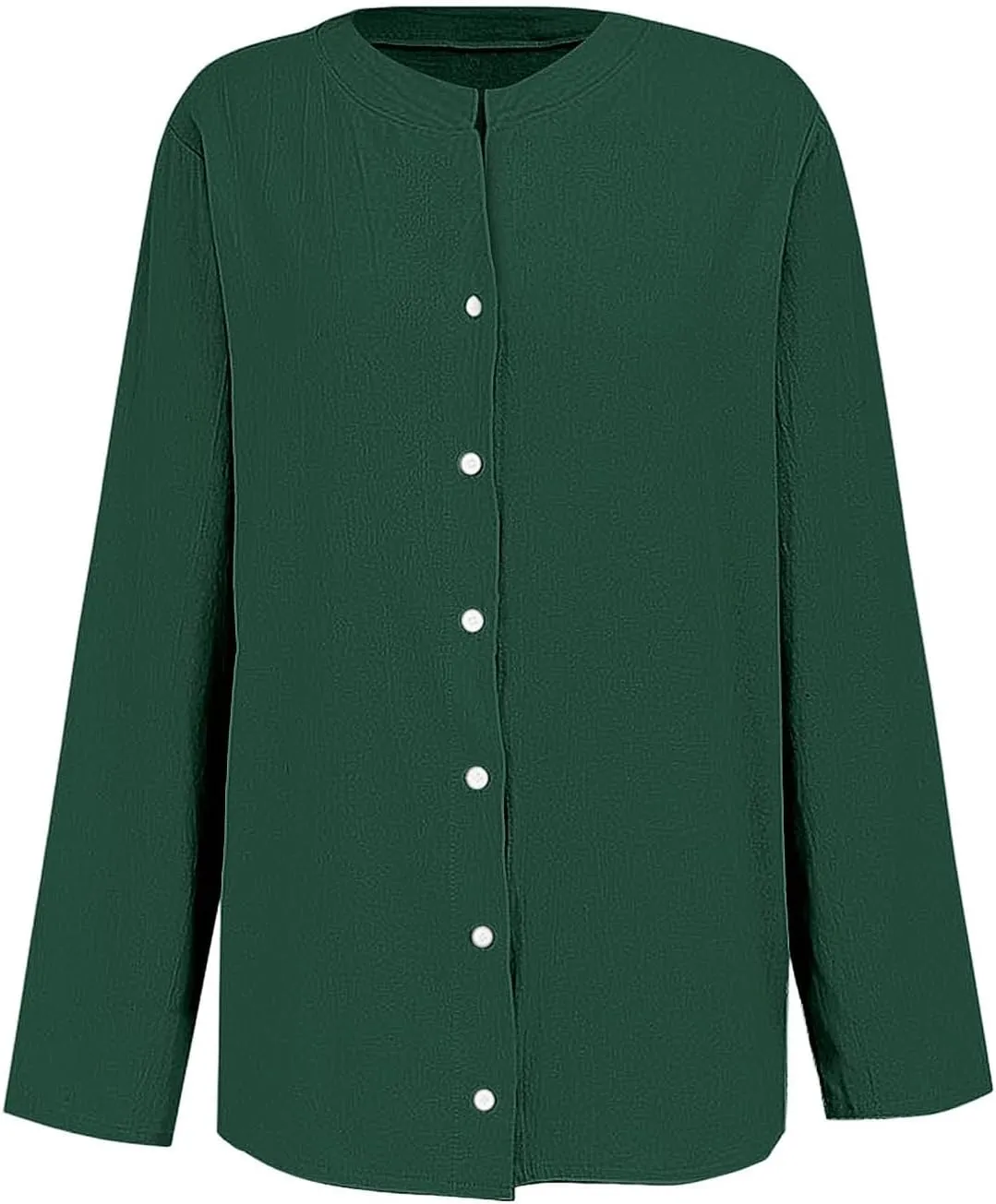 Women Linen Shirts Summer Cotton Linen Plain Long Sleeve T-Shirts Casual Plus Size Basic Crew Neck Tshirts