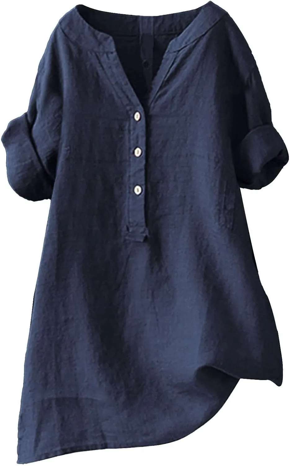 Women Linen Shirts Summer Linen Button Up Short Sleeve T-Shirt Casual Oversized Trendy Round Neck Tee Shirts