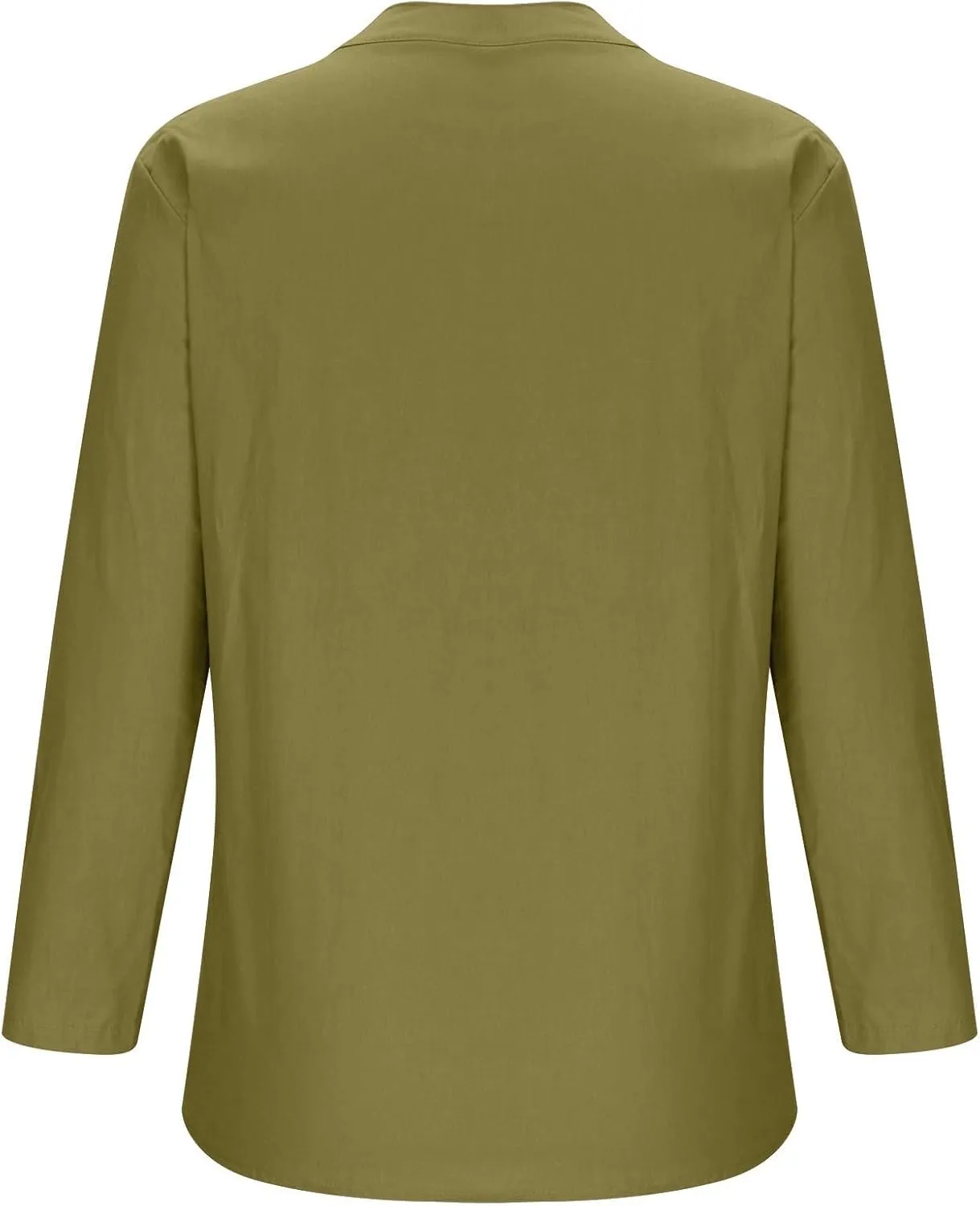 Women Linen Shirts V-Neck Buttons Blouse Plain Solid Comfy Tee Top Long Sleeve Loose T-Shirts