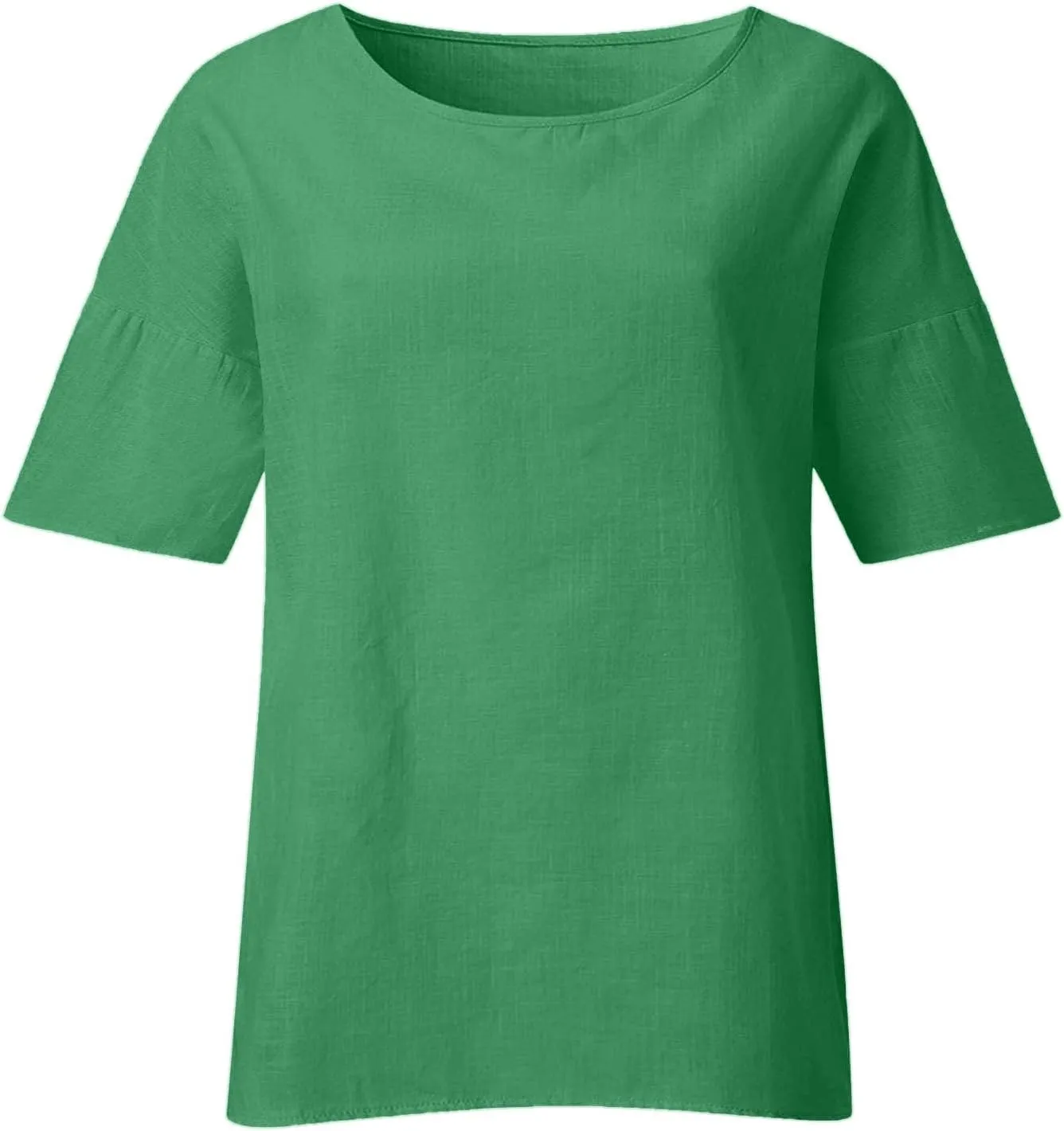 Women Short Sleeve Linen Shirt Casual V Neck Oversized T Shirt Plain Solid Loose Fit Summer Tee Top