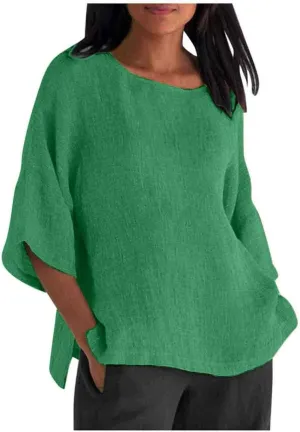 Women Short Sleeve Linen Shirt Casual V Neck Oversized T Shirt Plain Solid Loose Fit Summer Tee Top