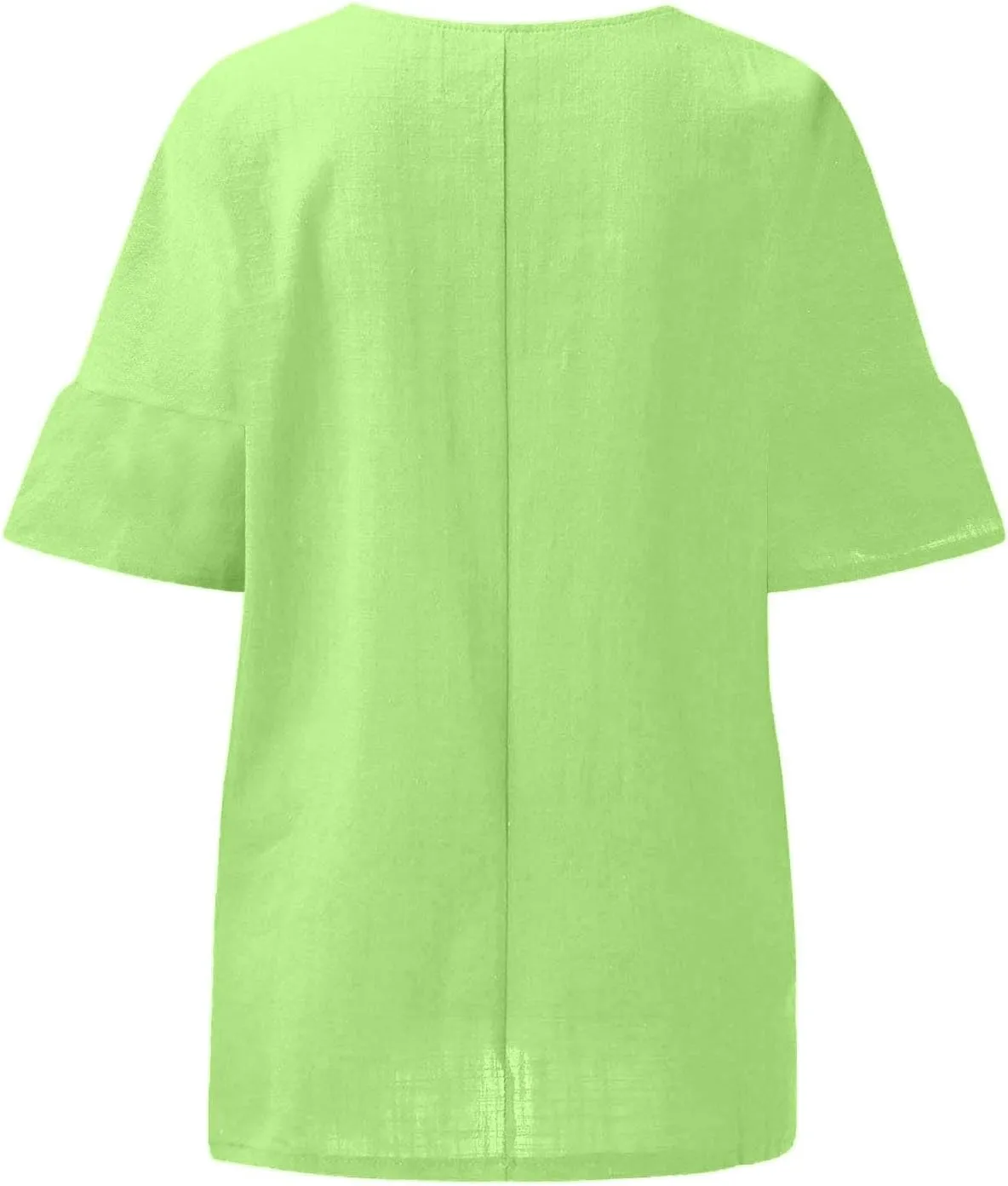 Women Short Sleeve Linen Shirts Casual Round Neck Plus Size T Shirt Bohemian Boho Loose Fit Summer Tshirts