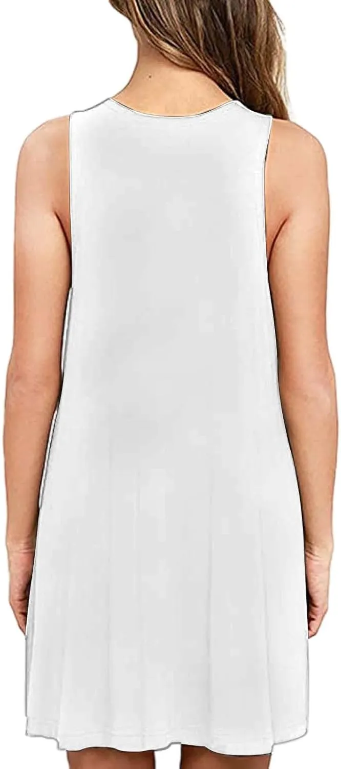 Women Summer Casual T Shirt Dresses Beach Cover Up Plain Pleated Tank Dress Womens Shirt Dress with