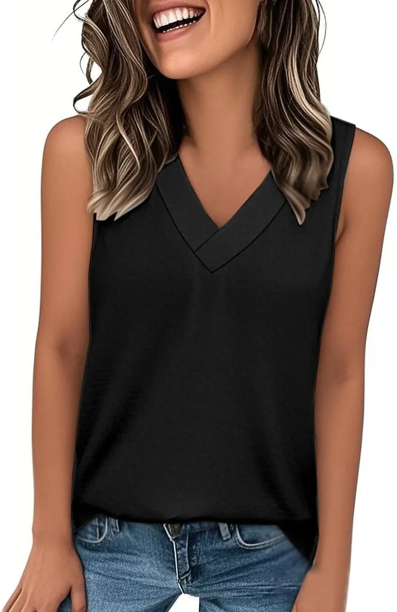 Women Tank Tops 2025 Basic T Shirt Dressy Sleeveless V Neck Summer Loose Fit Tank Top Tee Shirt