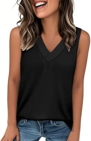 Women Tank Tops 2025 Basic T Shirt Dressy Sleeveless V Neck Summer Loose Fit Tank Top Tee Shirt