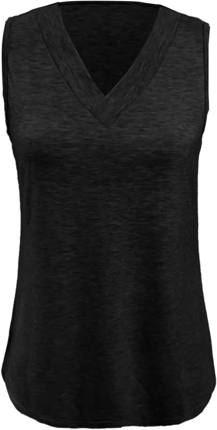 Women Tank Tops 2025 Basic T Shirt Dressy Sleeveless V Neck Summer Loose Fit Tank Top Tee Shirt