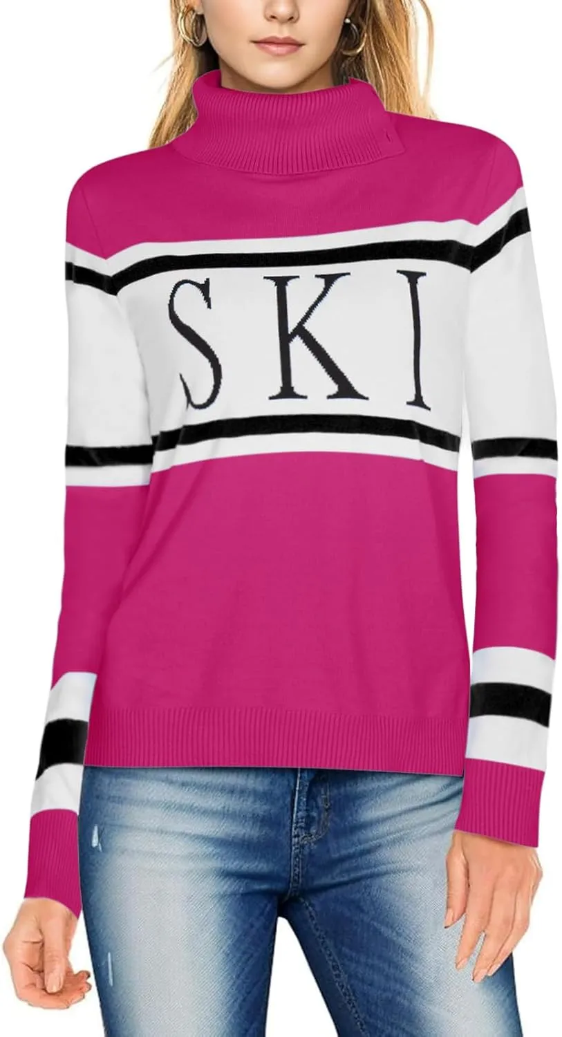 Women's 2025 Spring Turtleneck Sweater Colorblock Pullover Tight Knit Ski Sweaters Thermal Shirts Winter Tops