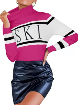 Women's 2025 Spring Turtleneck Sweater Colorblock Pullover Tight Knit Ski Sweaters Thermal Shirts Winter Tops